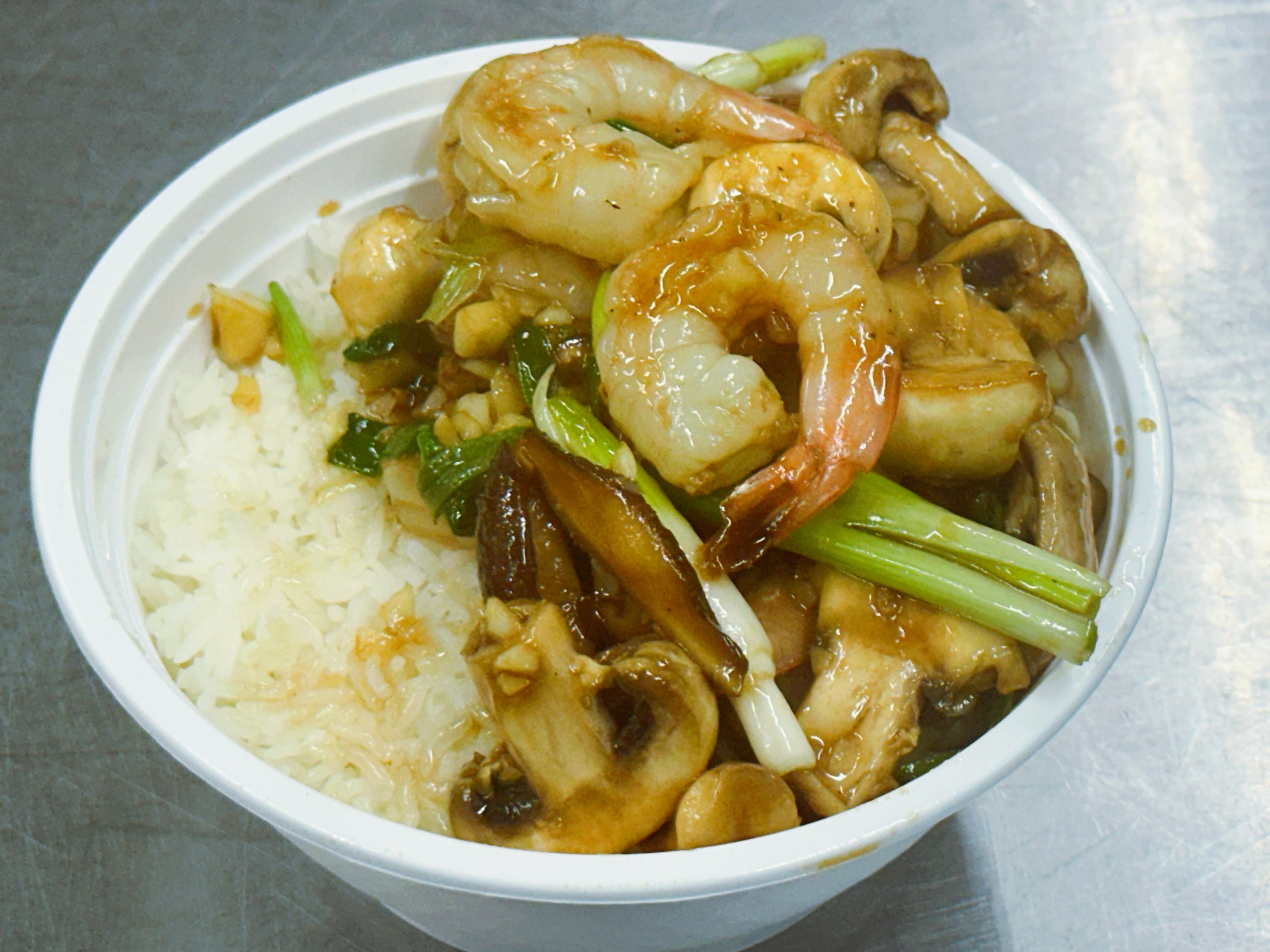 Thai Garlic Shrimp Over Rice (8 pcs) | Ka Pow Thai On Wheels